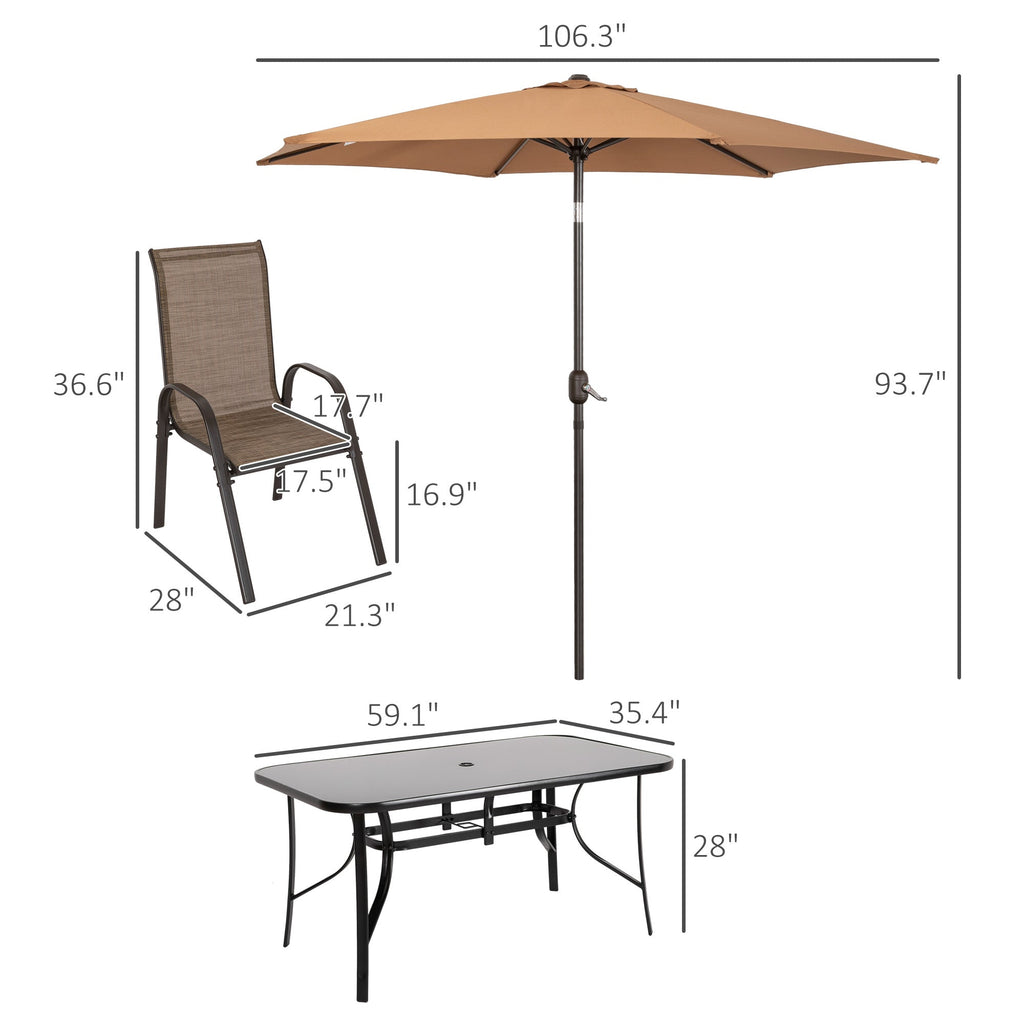 8-Piece Patio Dining Set with 9 Ft Table Umbrella, Mixed Brown