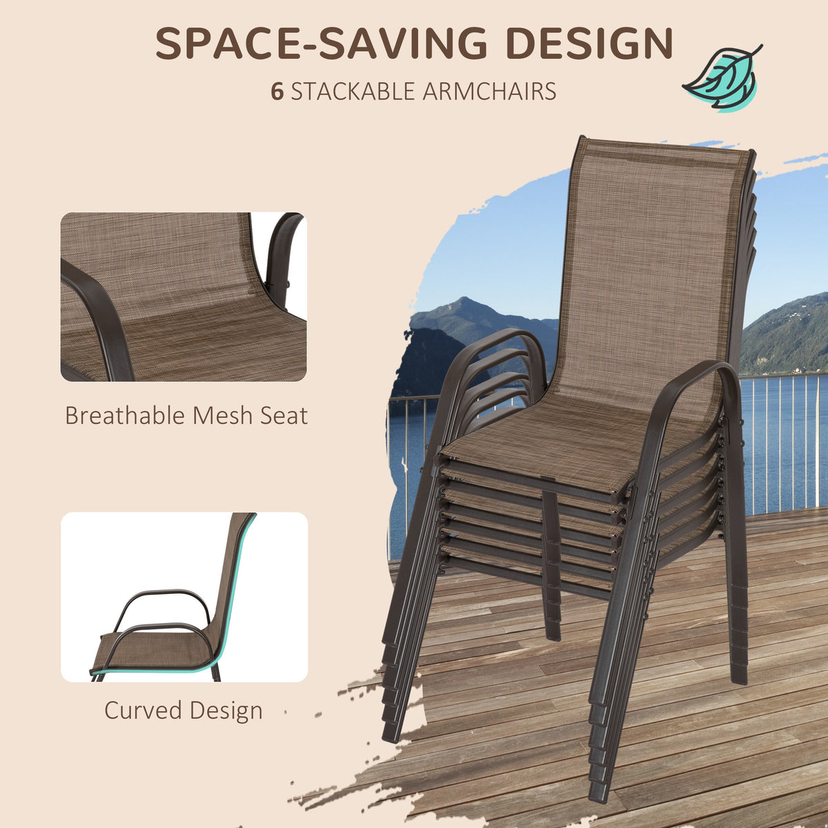 8-Piece Patio Dining Set with 9 Ft Table Umbrella, Mixed Brown