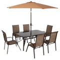8-Piece Patio Dining Set with 9 Ft Table Umbrella, Mixed Brown