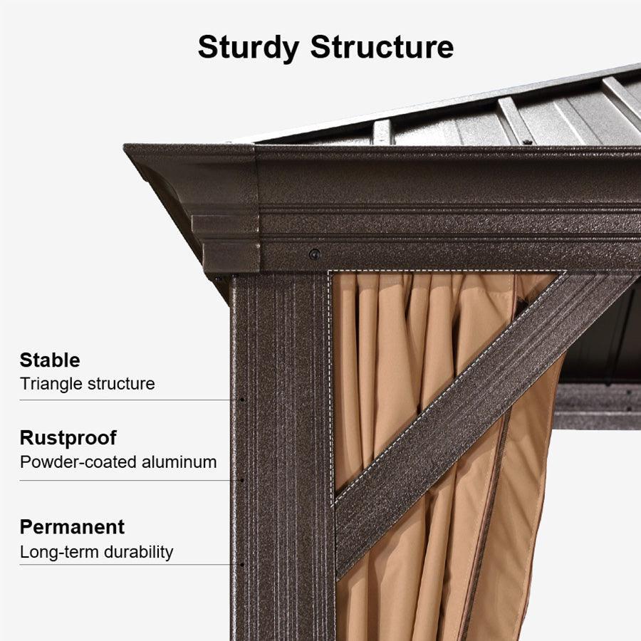 PURPLE LEAF Outdoor Hardtop Gazebo for Garden Bronze Double Roof Aluminum Frame Pavilion with Reinforcement Support Rod