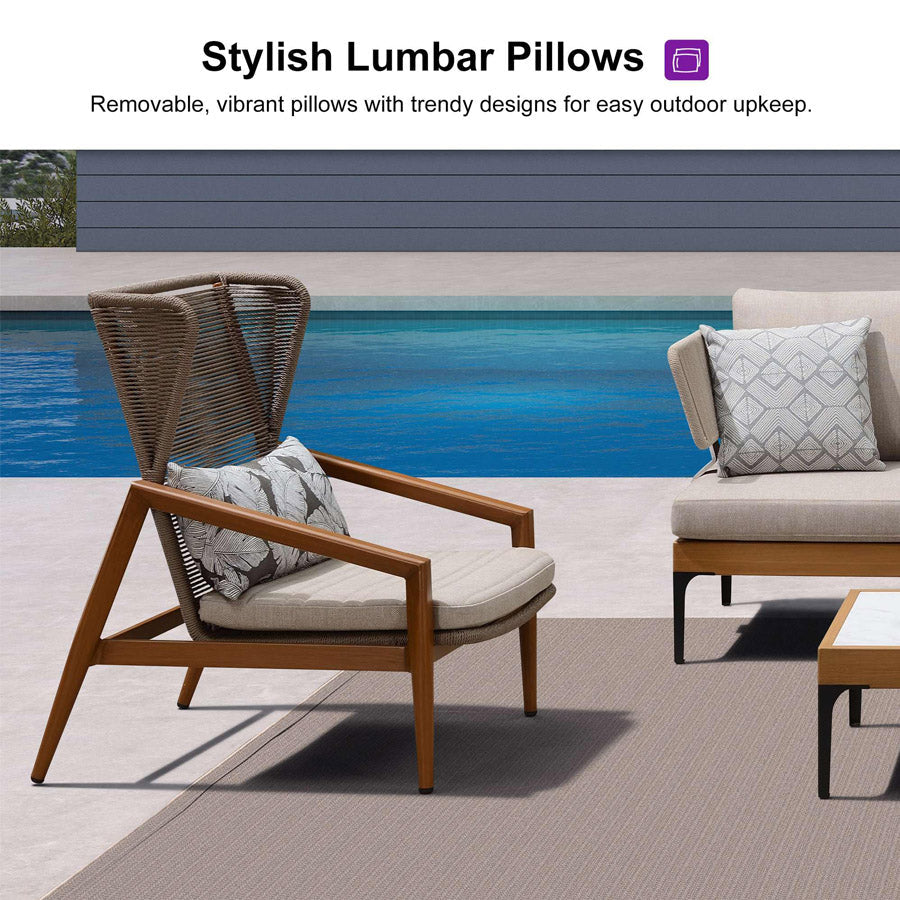 PURPLE LEAF Sicilia Classical Modular Outdoor Sectional with Oatmeal Greige Cushions Flexible Layout for Commercial Spaces