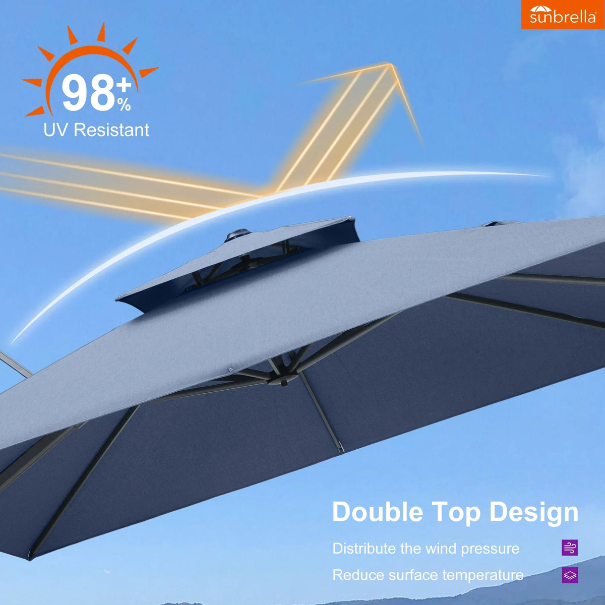 PURPLE LEAF SUNBRELLA Cantilever Umbrella Grey Aluminum Patio Umbrella