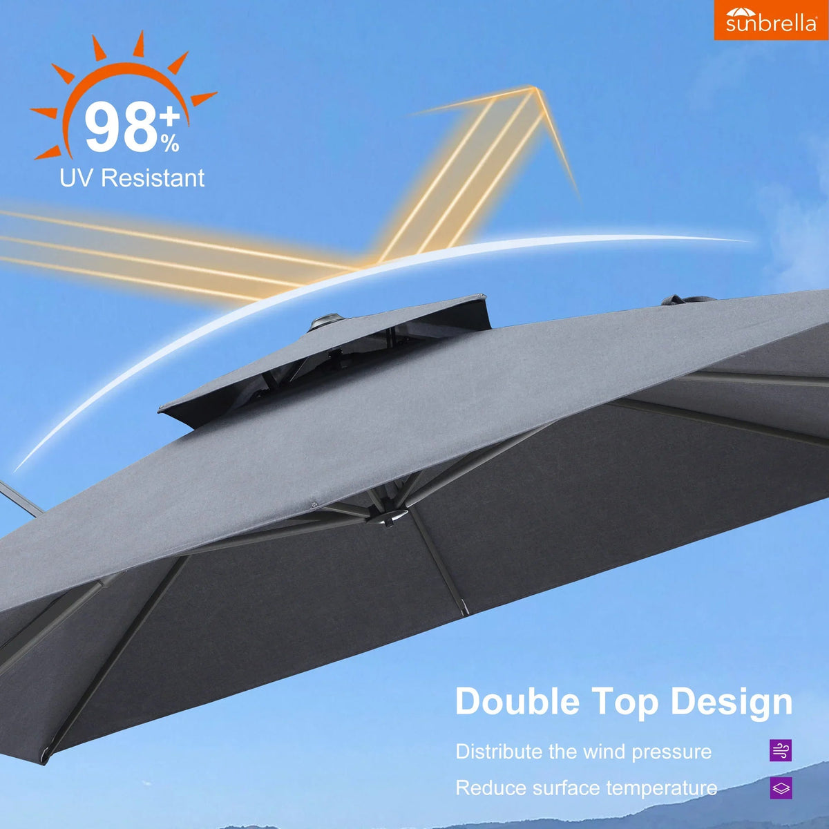 PURPLE LEAF SUNBRELLA Cantilever Umbrella Grey Aluminum Patio Umbrella