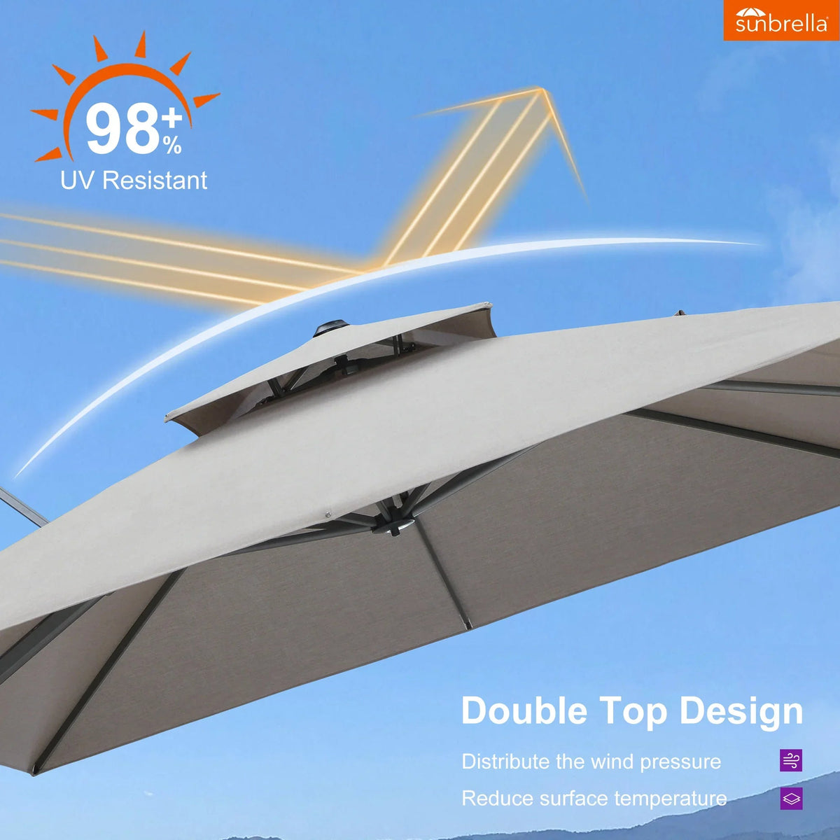 PURPLE LEAF SUNBRELLA Cantilever Umbrella Grey Aluminum Patio Umbrella