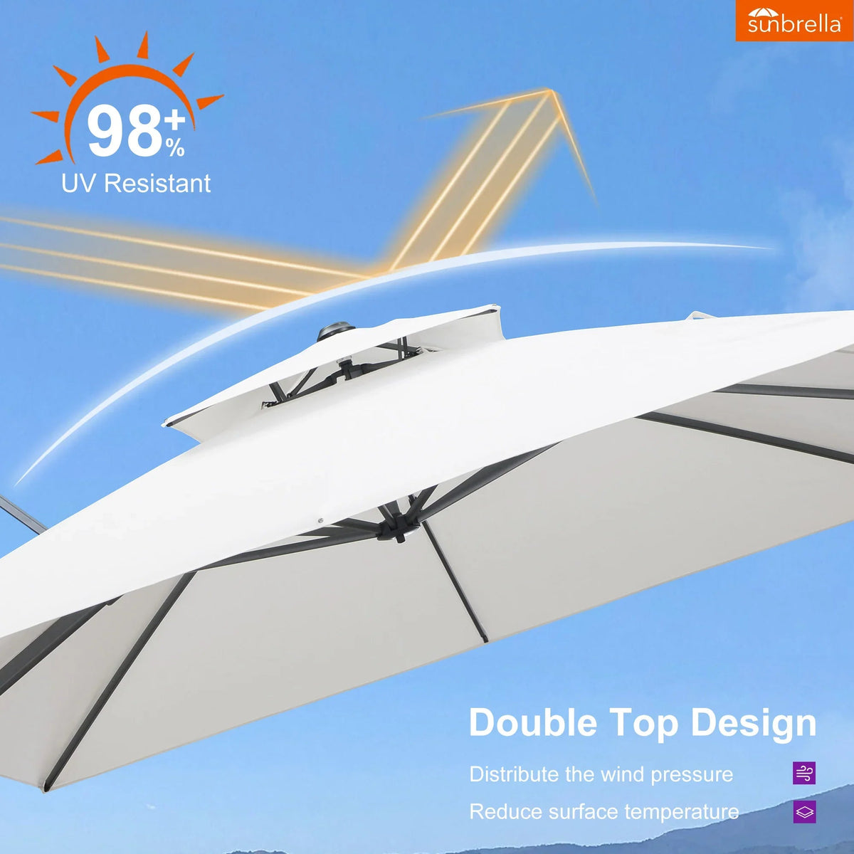 PURPLE LEAF SUNBRELLA Cantilever Umbrella Grey Aluminum Patio Umbrella