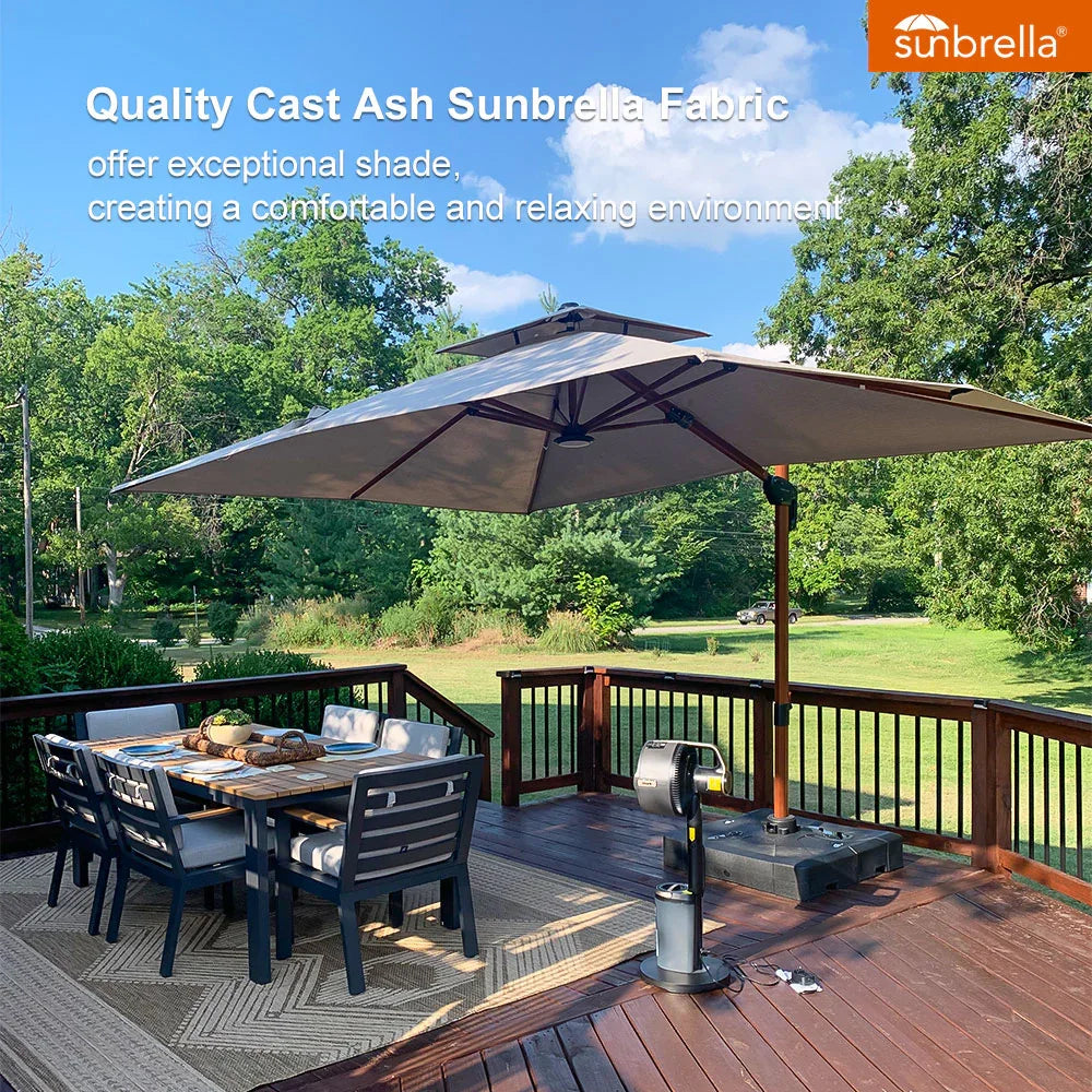 PURPLE LEAF SUNBRELLA Cantilever Umbrella Deluxe Wood Pattern Patio Umbrella