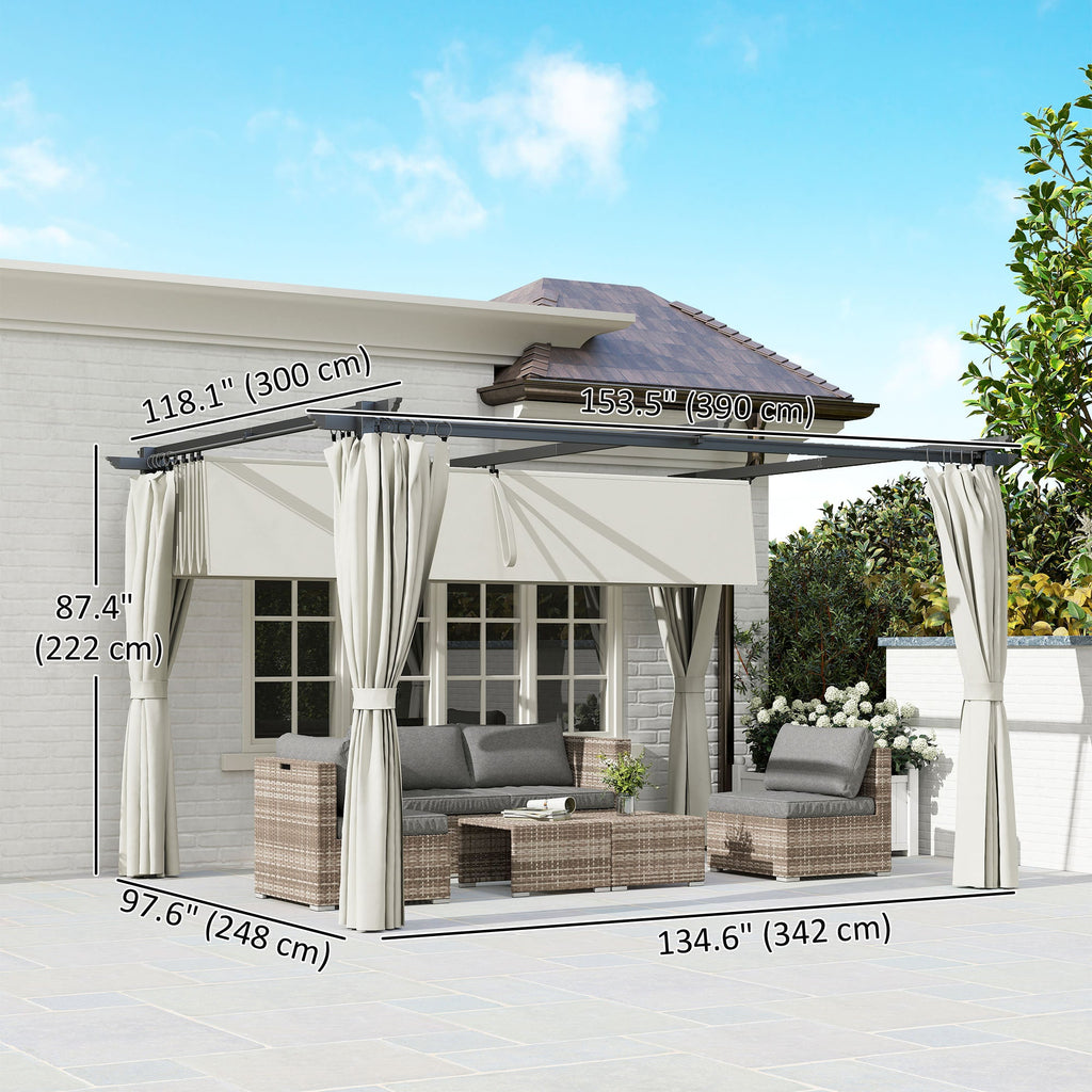 10' x 13' Retractable Pergola Canopy with Curtains, Cream White