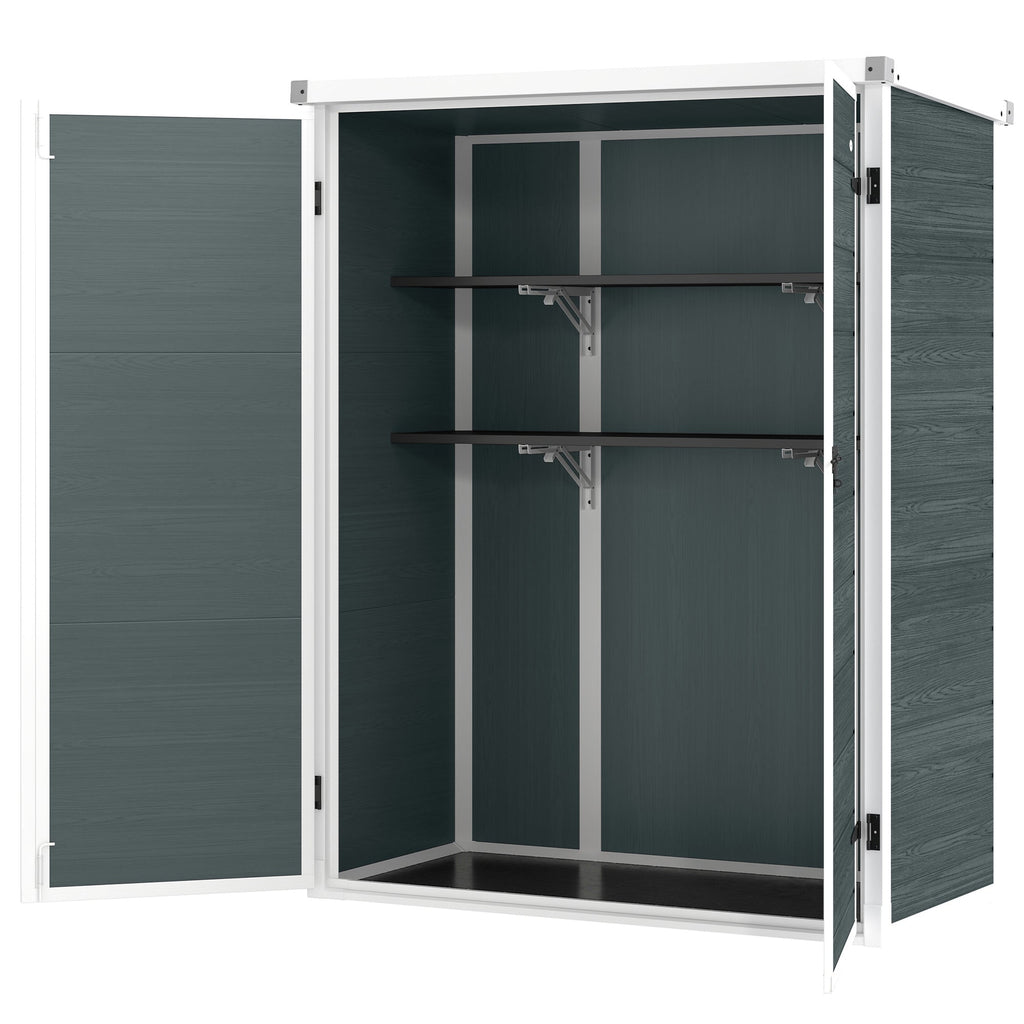 4.4' x 2.3' Plastic Garden Shed with Shelves and Floor, Distressed Grey