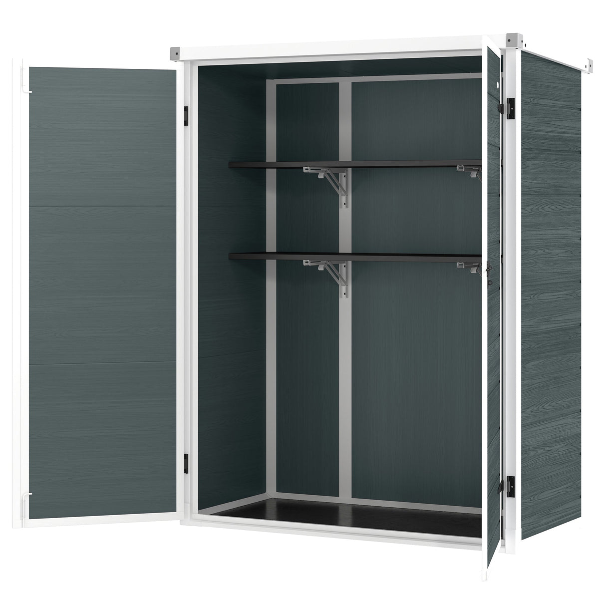 4.4' x 2.3' Plastic Garden Shed with Shelves and Floor, Distressed Grey