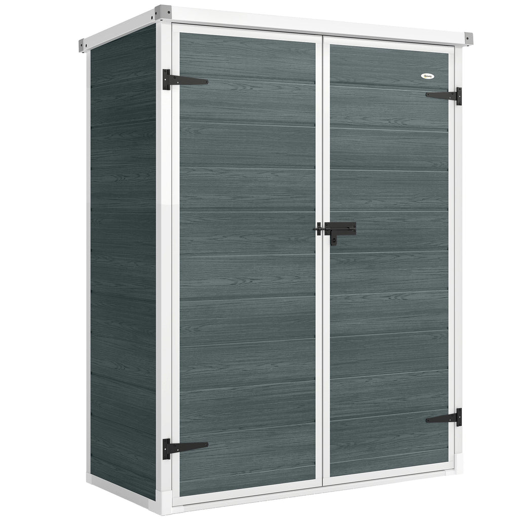 4.4' x 2.3' Plastic Garden Shed with Shelves and Floor, Distressed Grey