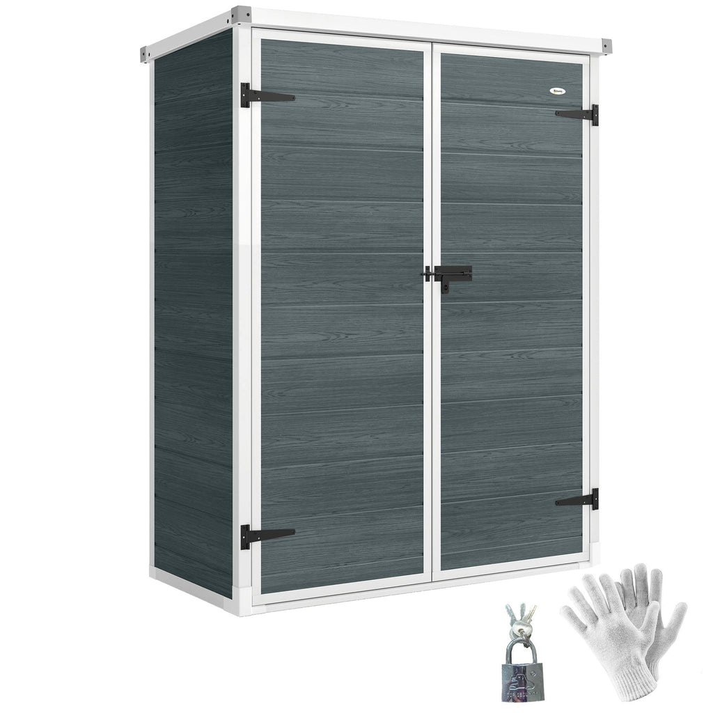 4.4' x 2.3' Plastic Garden Shed with Shelves and Floor, Distressed Grey