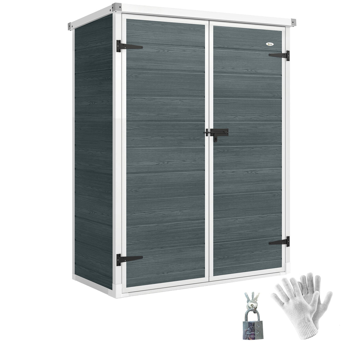 4.4' x 2.3' Plastic Garden Shed with Shelves and Floor, Distressed Grey