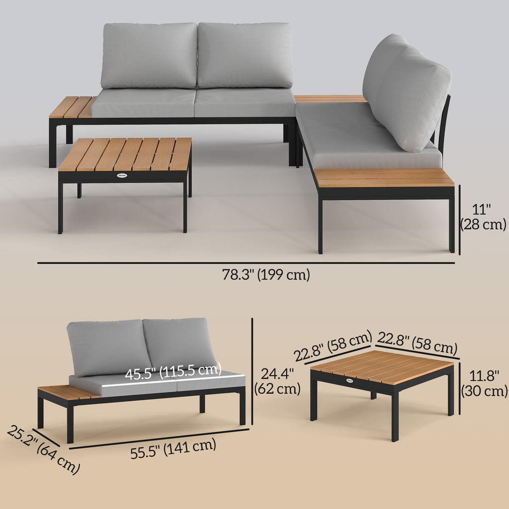 4 Piece L-Shaped Garden Furniture Set with 2 Coffee Tables, Teak