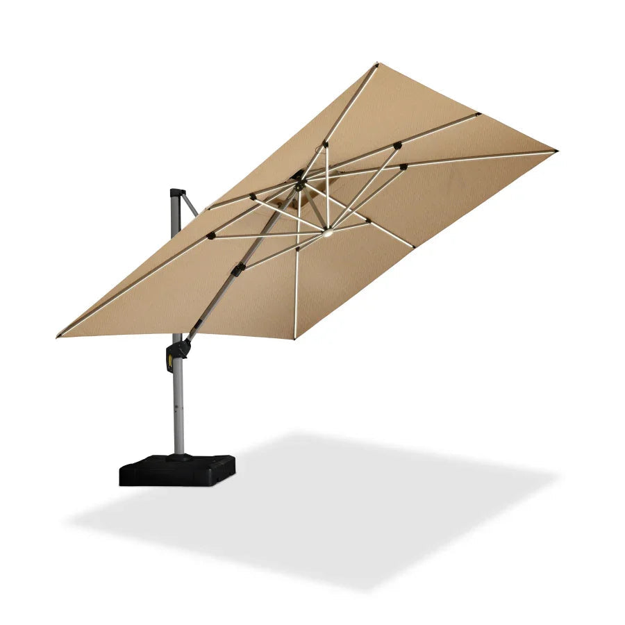 PURPLE LEAF SUNBRELLA Solar Cantilever Umbrella with Lights, Large Umbrellas For Outdoor Patio