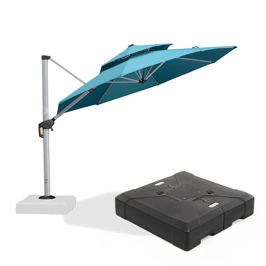 PURPLE LEAF Large Round Patio Cantilever Umbrella With Base for Deck, Pool, Backyard