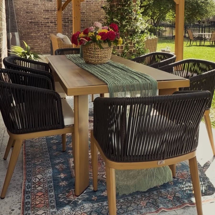 PURPLE LEAF Patio Dining Set with Sunbrella Fabric Cushions and Aluminum Table All-Weather Wicker Patio Table Set for Deck