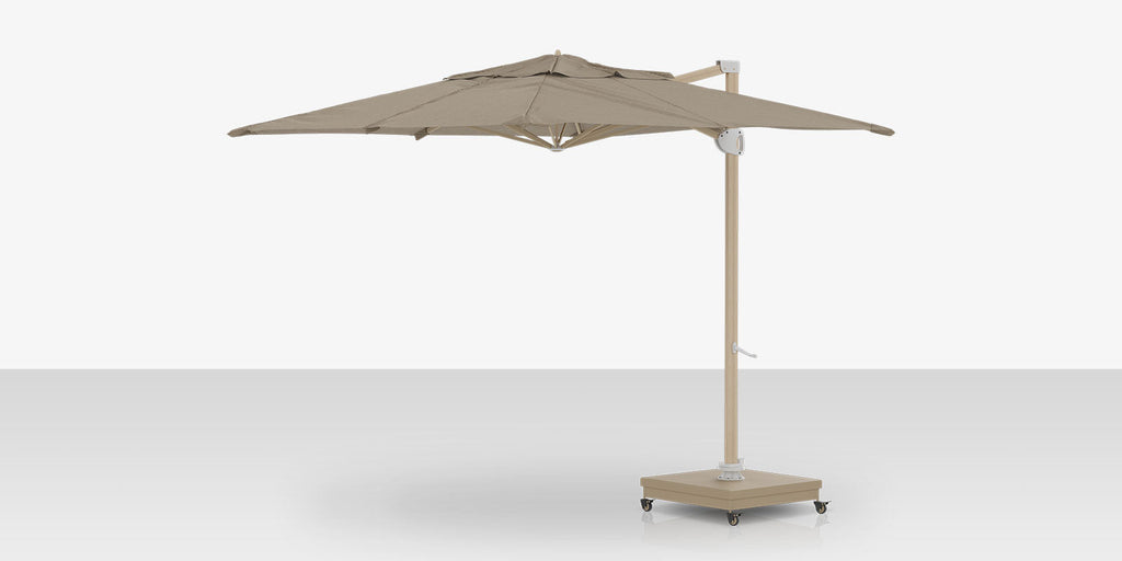 Rio Grande 10' – Parasol déporté carré, finition aspect bois, Linen Tweed