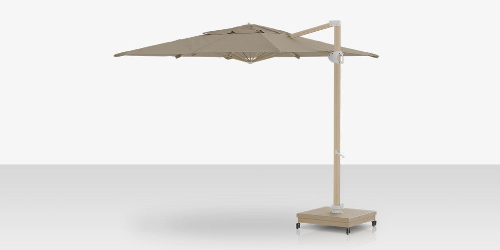 Rio Grande 10' – Parasol déporté carré, finition aspect bois, Linen Tweed