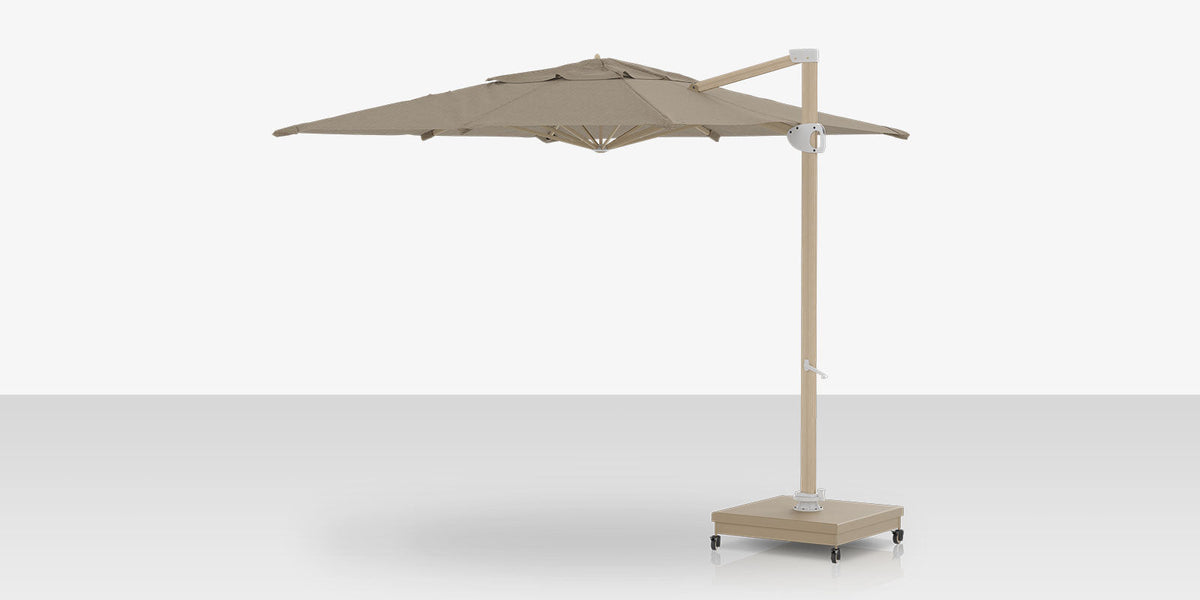 Rio Grande 10' – Parasol déporté carré, finition aspect bois, Linen Tweed