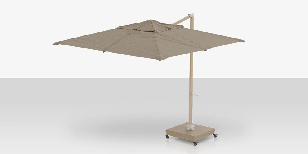 Rio Grande 10' – Parasol déporté carré, finition aspect bois, Linen Tweed
