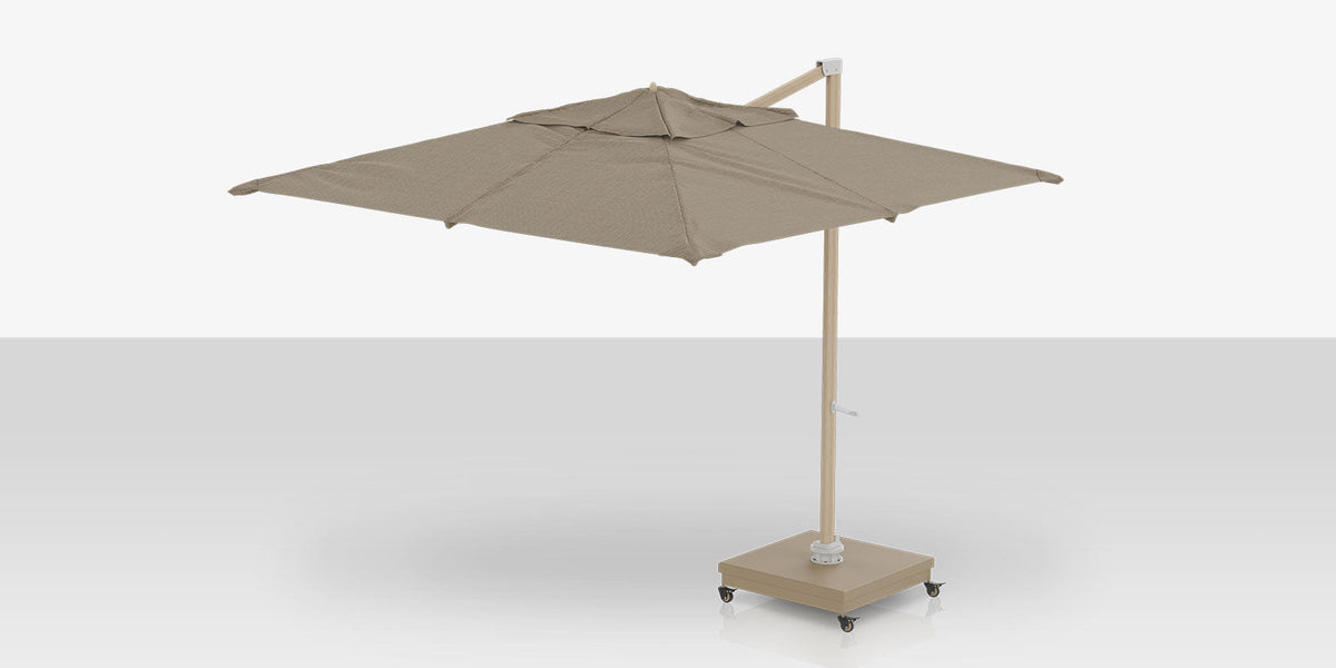 Rio Grande 10' – Parasol déporté carré, finition aspect bois, Linen Tweed