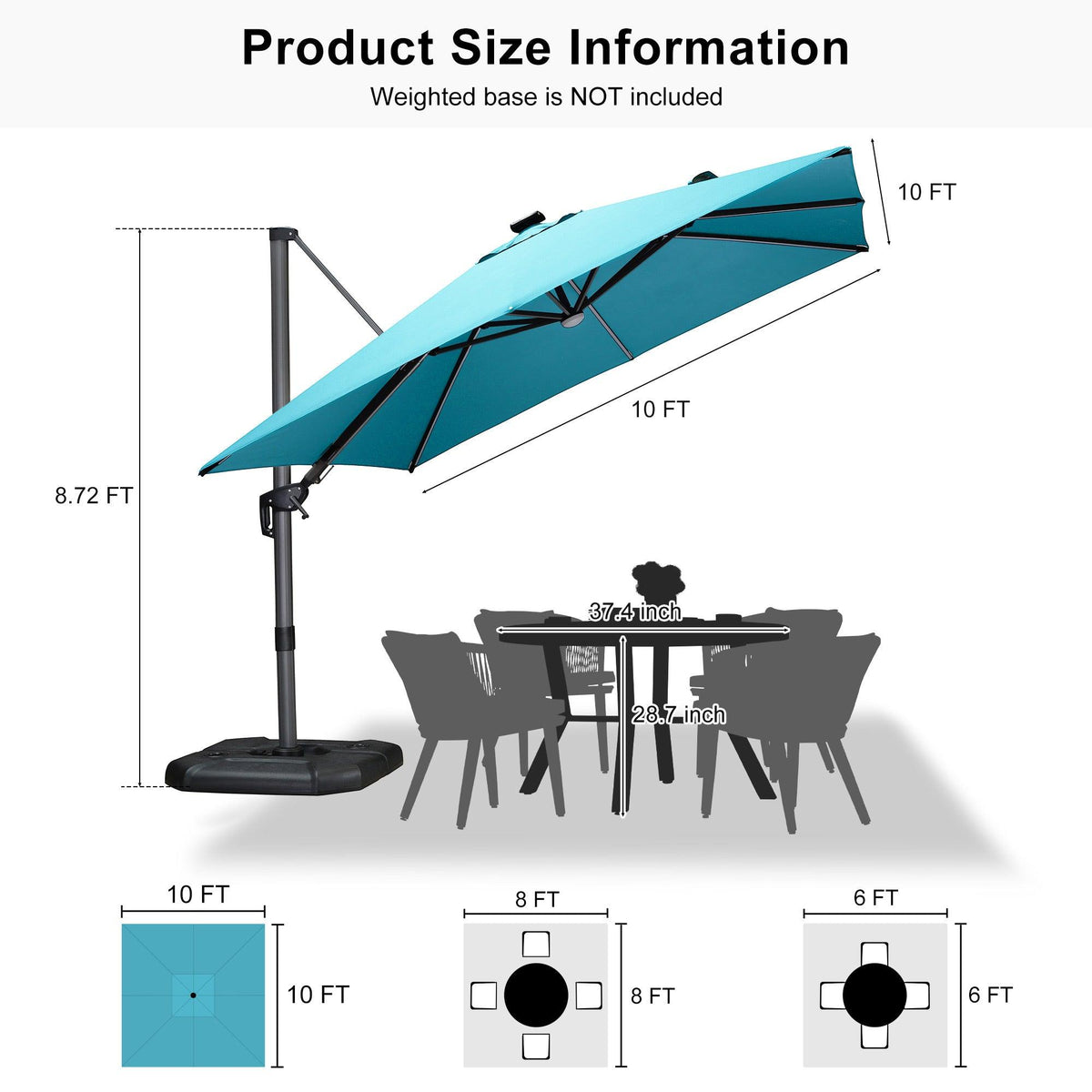PURPLE LEAF – Parasol de terrasse déporté 10ft avec éclairage LED, rotation 360° et inclinaison