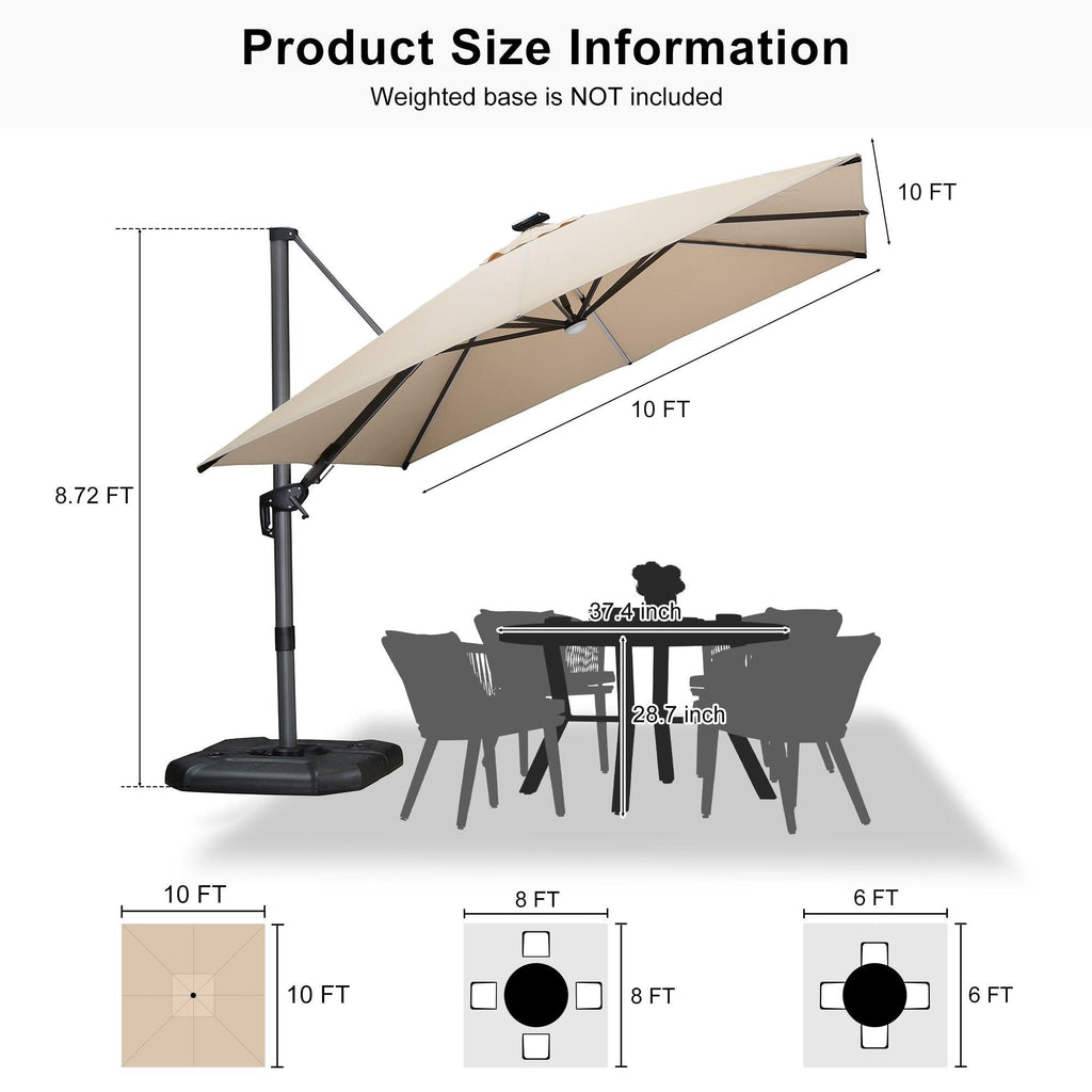 PURPLE LEAF – Parasol de terrasse déporté 10ft avec éclairage LED, rotation 360° et inclinaison