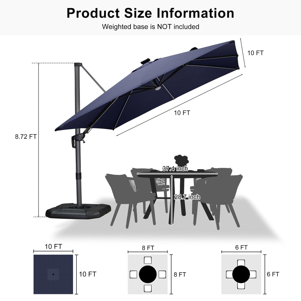 PURPLE LEAF – Parasol de terrasse déporté 10ft avec éclairage LED, rotation 360° et inclinaison