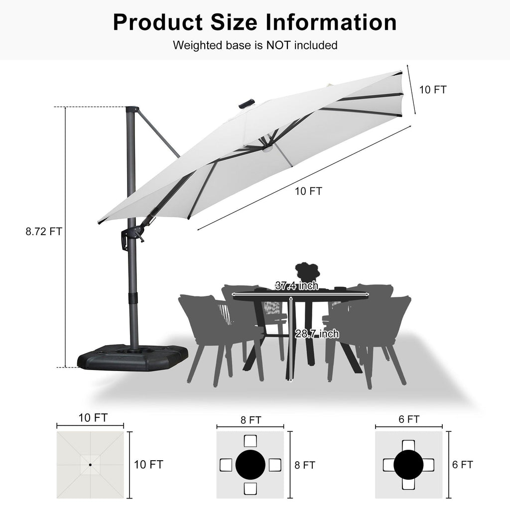 PURPLE LEAF – Parasol de terrasse déporté 10ft avec éclairage LED, rotation 360° et inclinaison