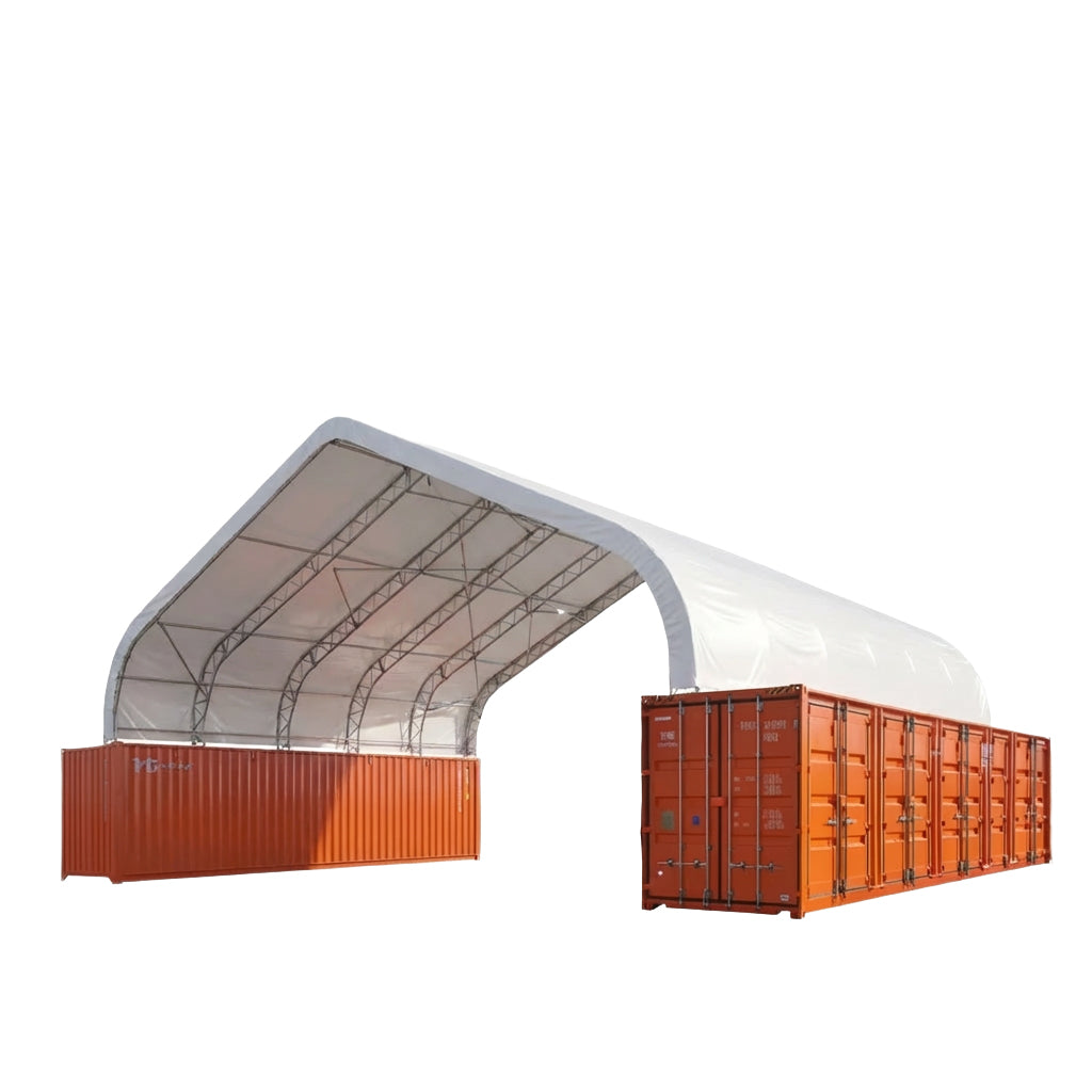 Heavy Series™ 50' x 40' Dual Truss Container Shelter with Heavy Duty 32 oz PVC Cover, 17' Height with Peak Roof, TMG-DT5040C