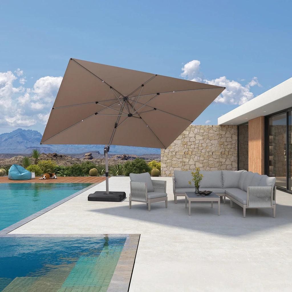PURPLE LEAF Hailar Deluxe Aluminum Patio Umbrella with Base, Square and Rectangular Umbrella