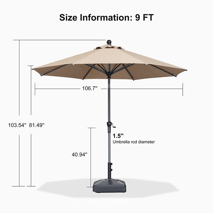 PURPLE LEAF Round Tilting Patio Umbrella with Base, Milan Porch Table Umbrella