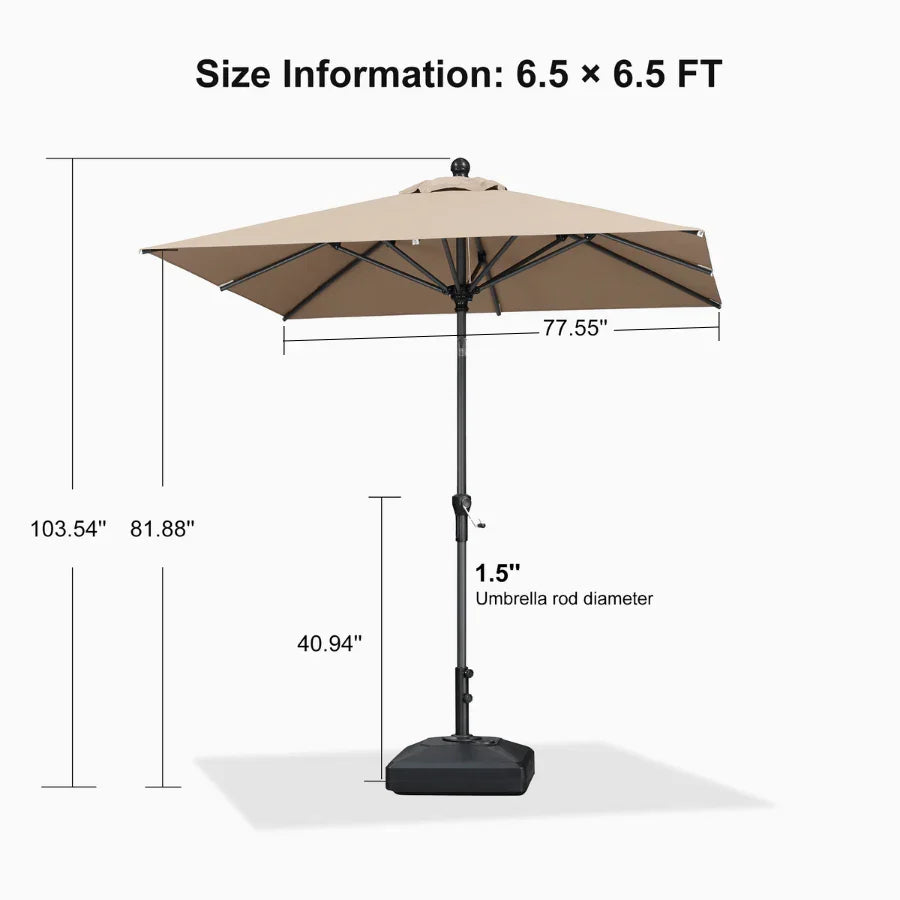 PURPLE LEAF – Parasol carré de table de terrasse avec manivelle, inclinaison et base pour jardin et porche