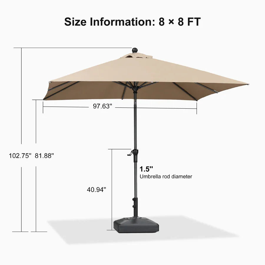PURPLE LEAF – Parasol carré de table de terrasse avec manivelle, inclinaison et base pour jardin et porche