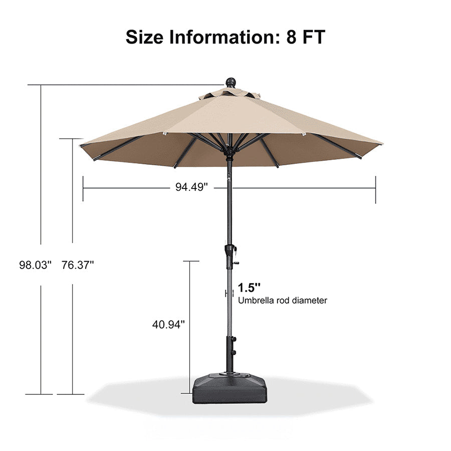 PURPLE LEAF Round Tilting Patio Umbrella with Base, Milan Porch Table Umbrella