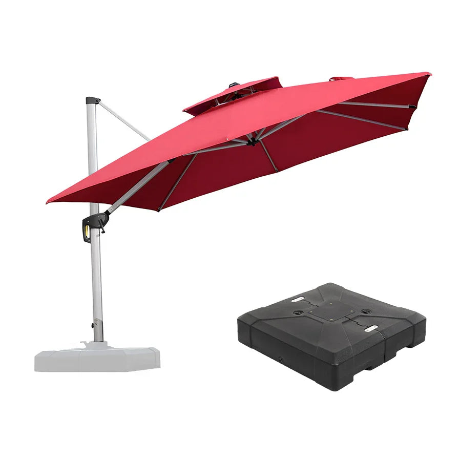 PURPLE LEAF – Grand parasol déporté carré de terrasse avec base pour jardin, piscine et porche