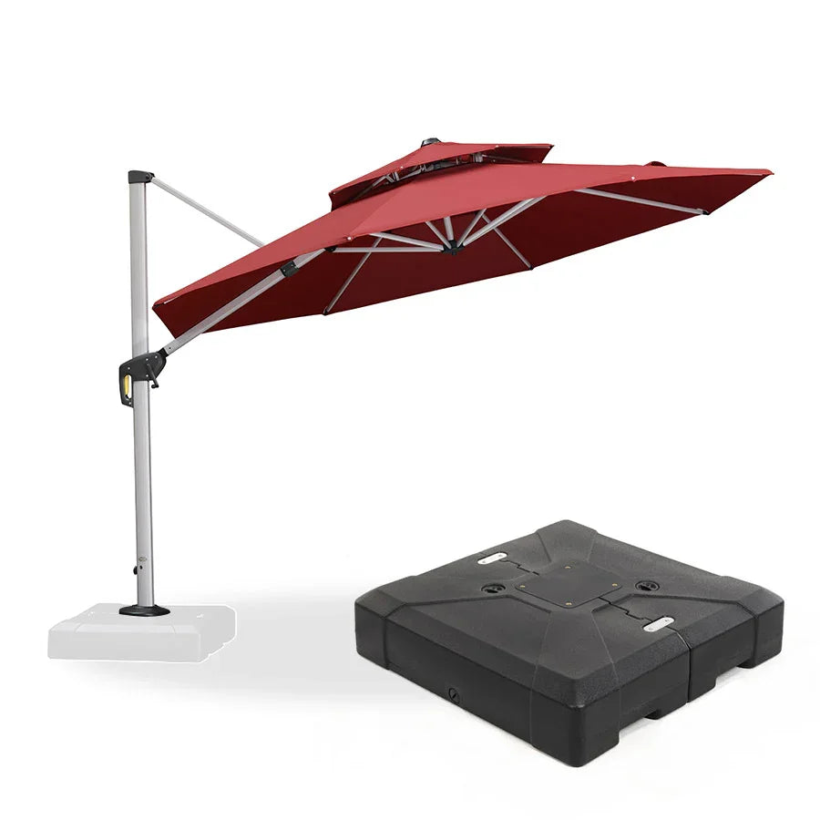 PURPLE LEAF Large Round Patio Cantilever Umbrella With Base for Deck, Pool, Backyard