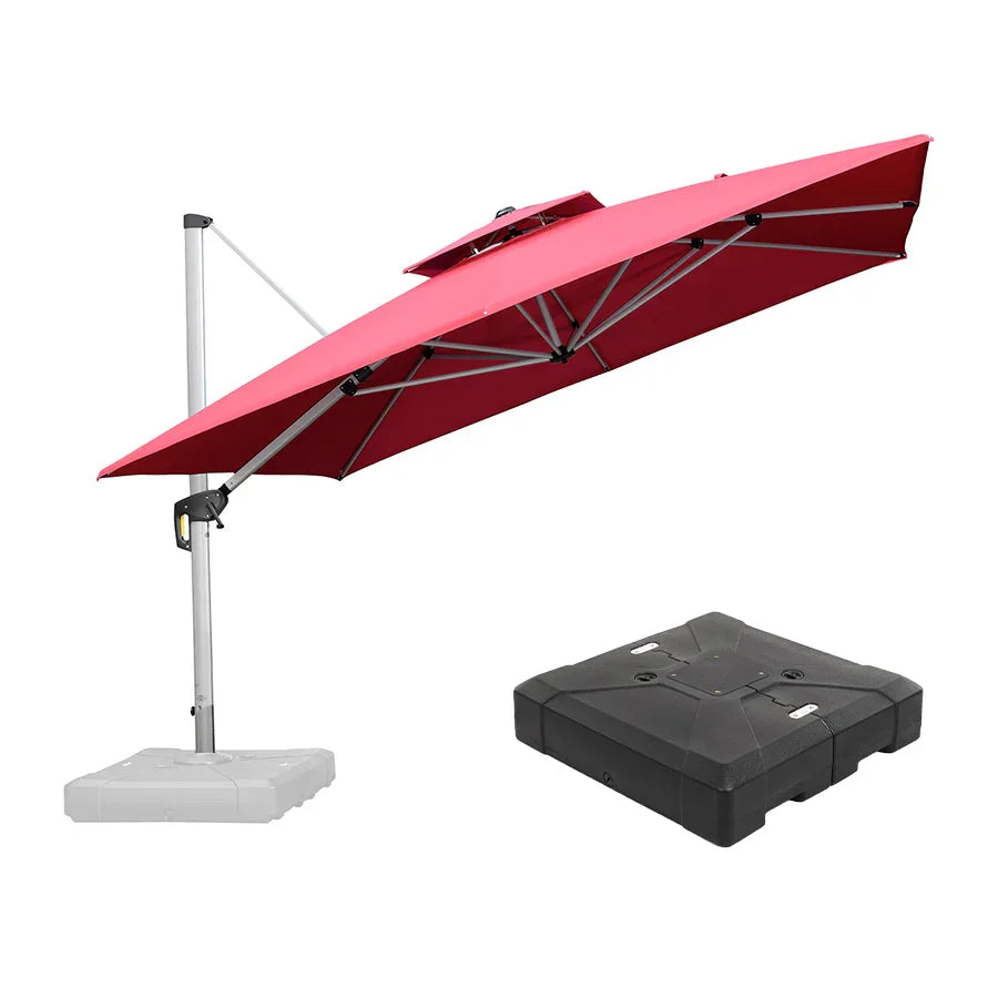PURPLE LEAF – Grand parasol déporté carré de terrasse avec base pour jardin, piscine et porche