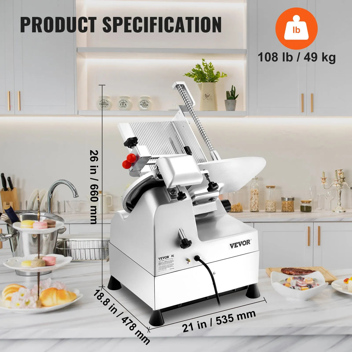 540W Automatic Meat Slicer, 10" Dual Stainless Steel Blades, 0–15mm Adjustable Thickness, Child Lock Protection, DOBA-MS540