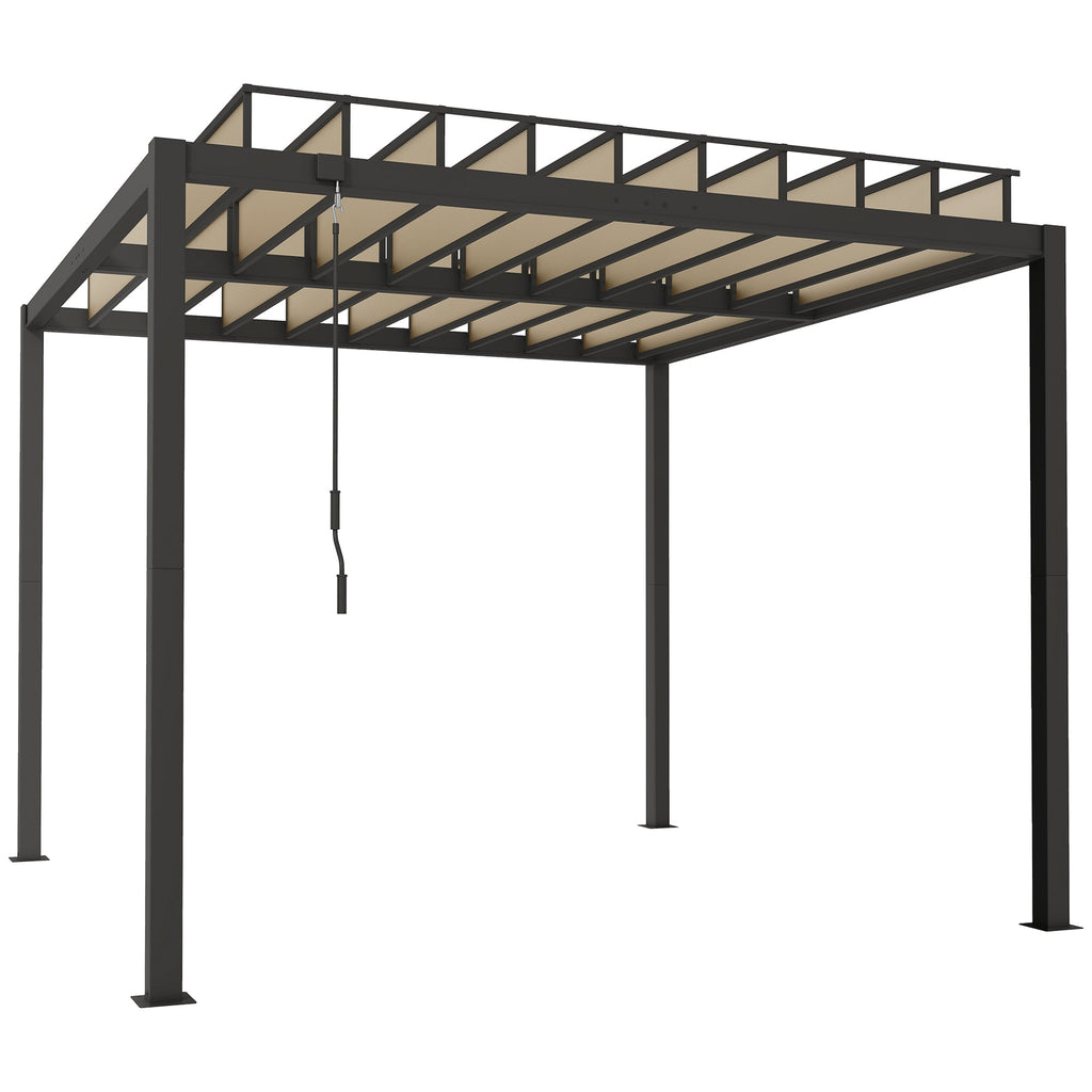 3 x 3 m Louvered Pergola with Adjustable Roof and Gutters, Coffee