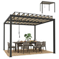 3 x 3 m Louvered Pergola with Adjustable Roof and Gutters, Coffee