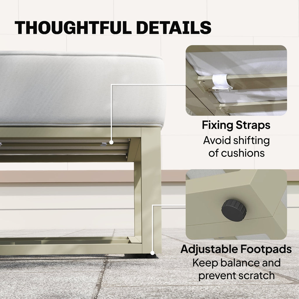 6 Piece Garden Daybed Set with Coffee Table and Footstool, Cream White