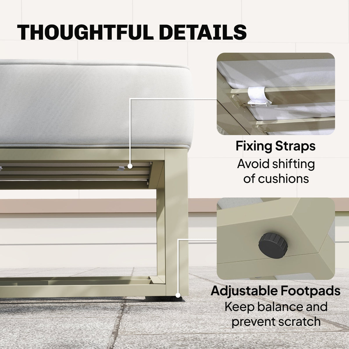 6 Piece Garden Daybed Set with Coffee Table and Footstool, Cream White