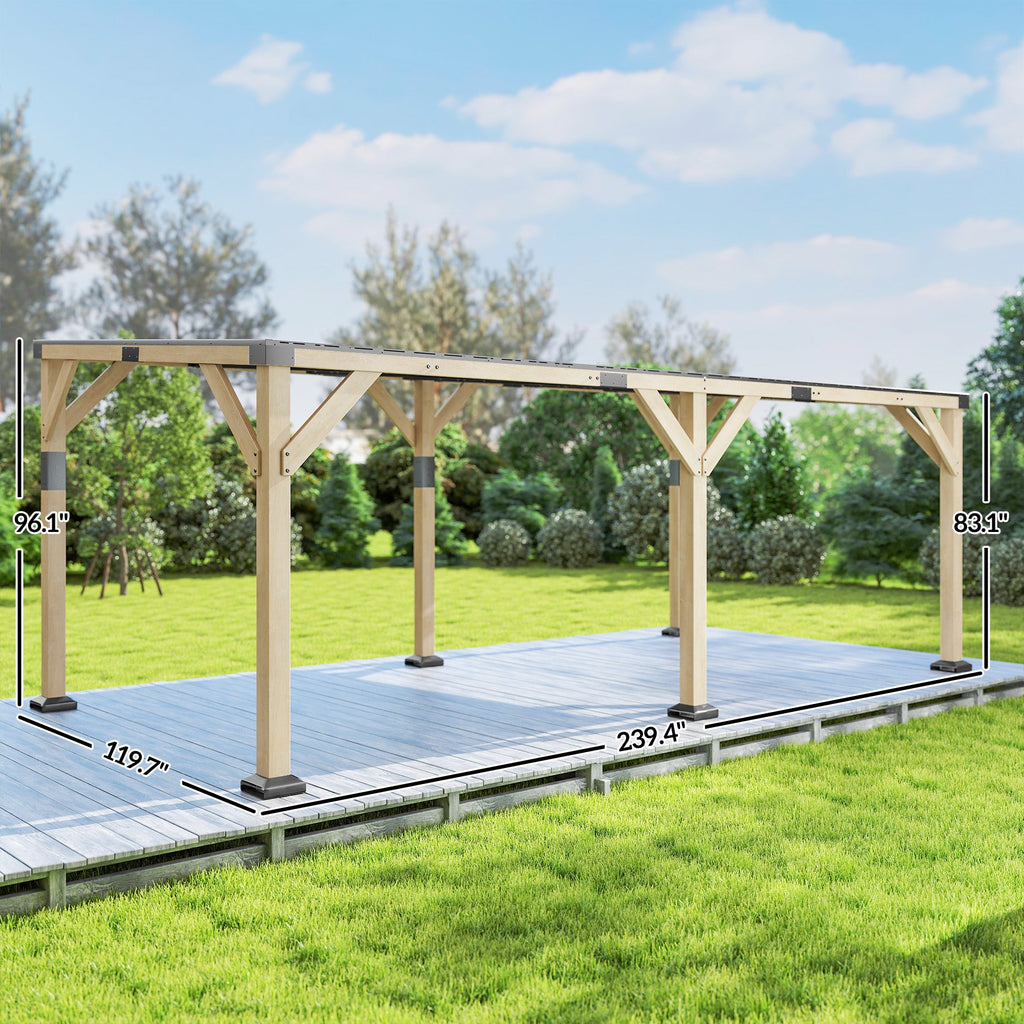 PerArbor 10' x 20' Wooden Lean-to Gazebo with Galvanized Steel Sloped Roof, Light Walnut