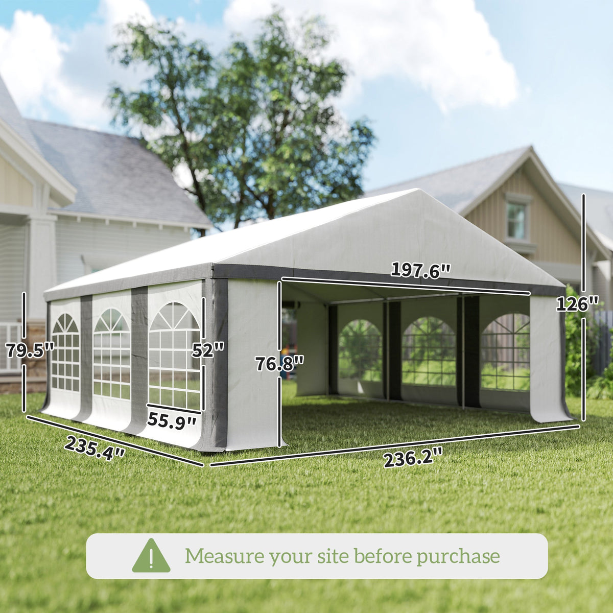 20' x 20' White & Gray Heavy-Duty Party Tent with Removable Walls, Double Doors
