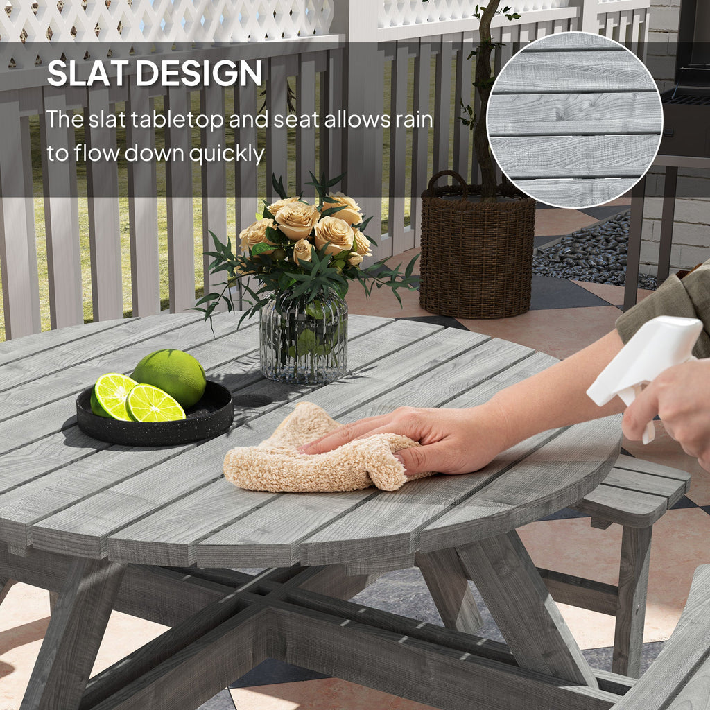 Wooden Patio Dining Set for 8 with Round Table and 4 Benches, Grey
