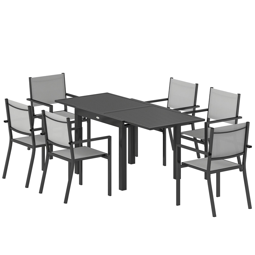 7 Piece Outdoor Dining Set with Extendable Table and Stackable Chairs