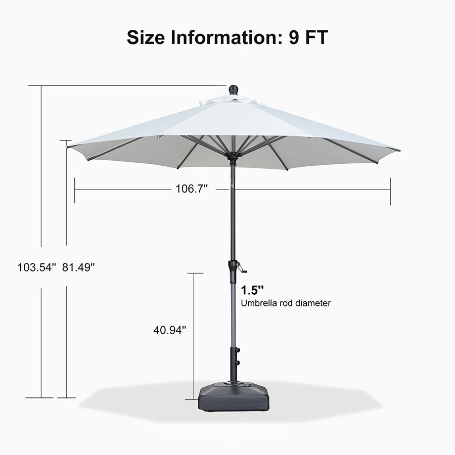 PURPLE LEAF Round Tilting Patio Umbrella with Base, Milan Porch Table Umbrella