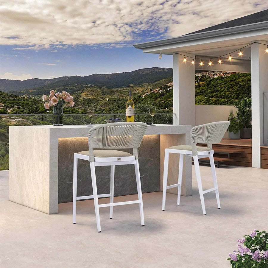 PURPLE LEAF Outdoor Bar Stools Set of 2, All-Weather Rope Wicker Aluminum Patio Bar Chairs for Deck, Balcony, Garden, Kitchen Island