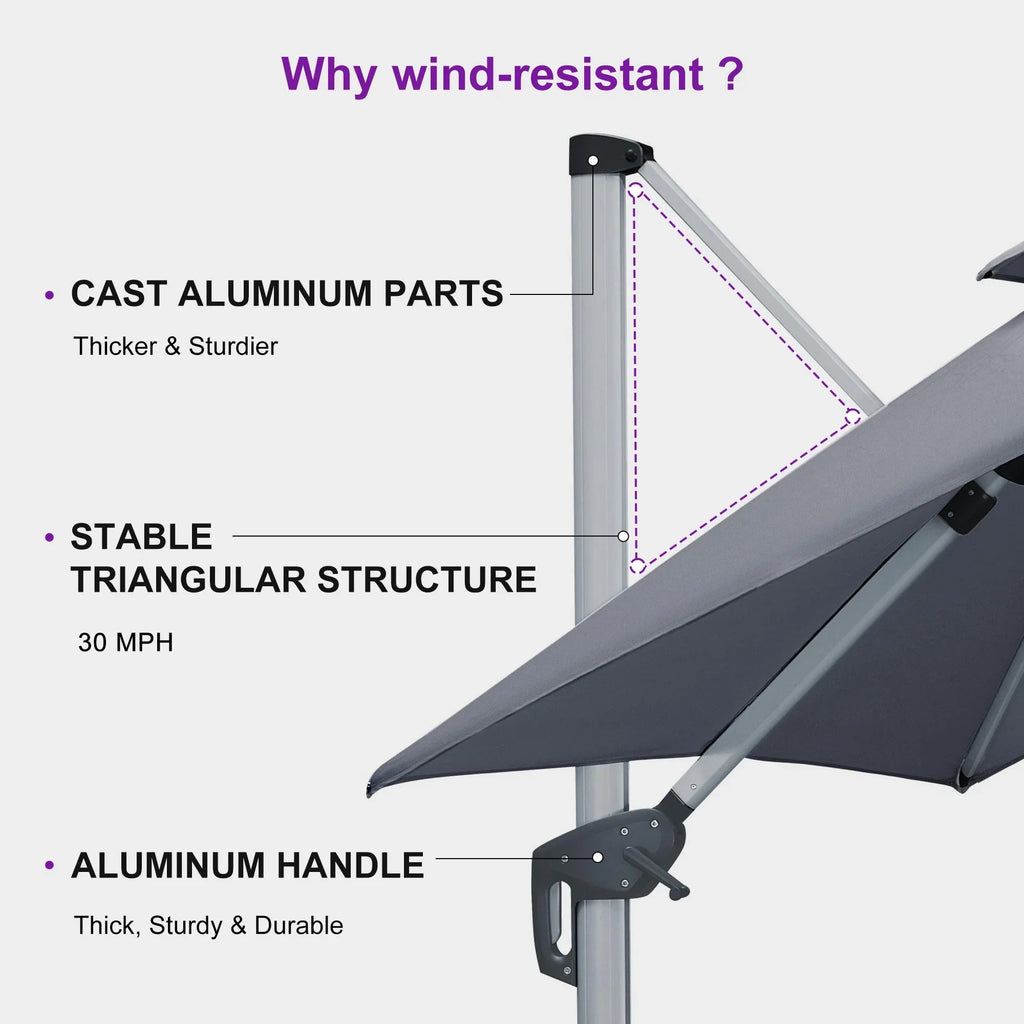 PURPLE LEAF – Parasol de terrasse Premium Classic SUNBRELLA déporté